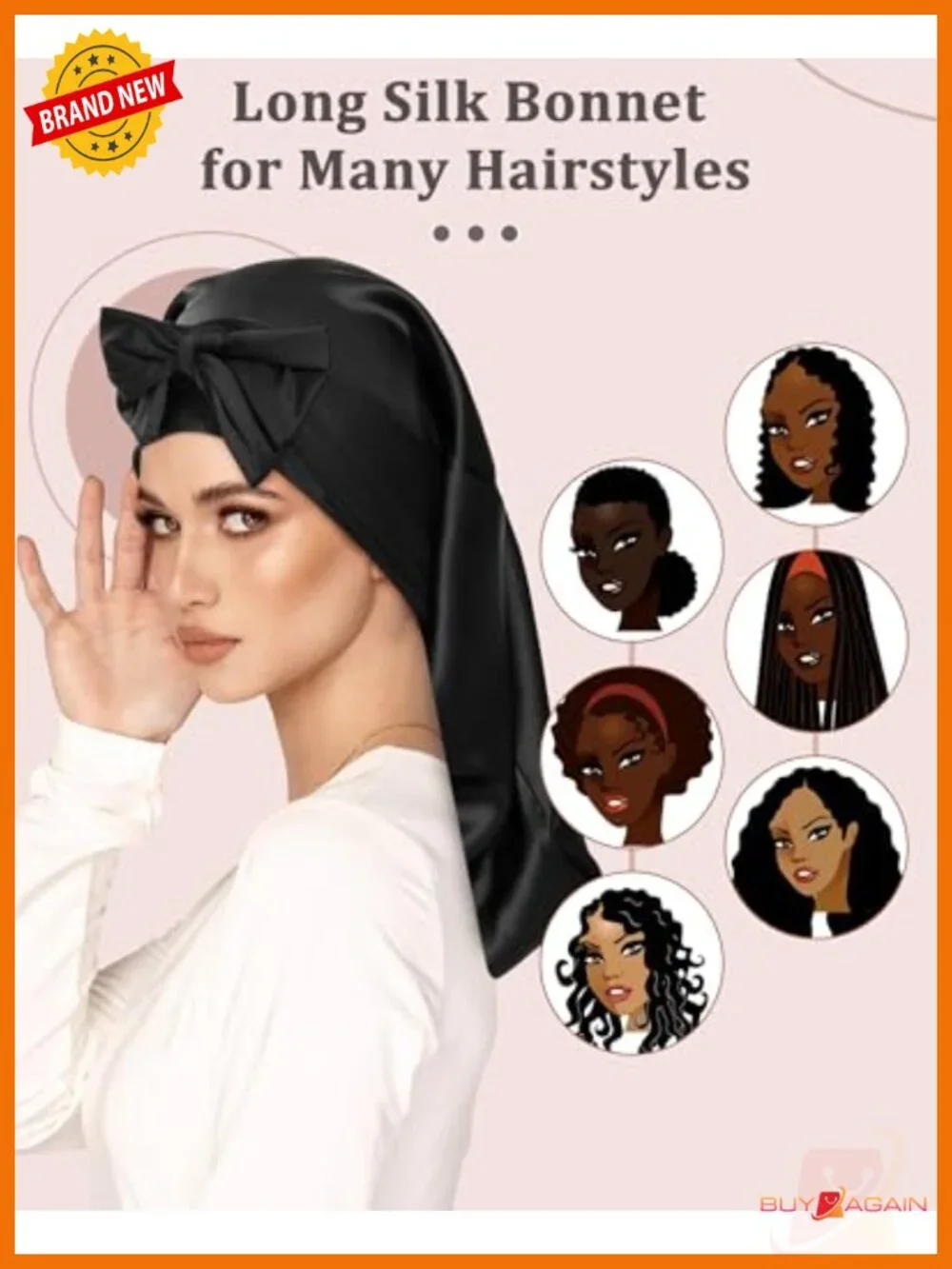 100% Mulberry Silk Sleep Bonnet for Long Hair Adjustable Women's Night Cap